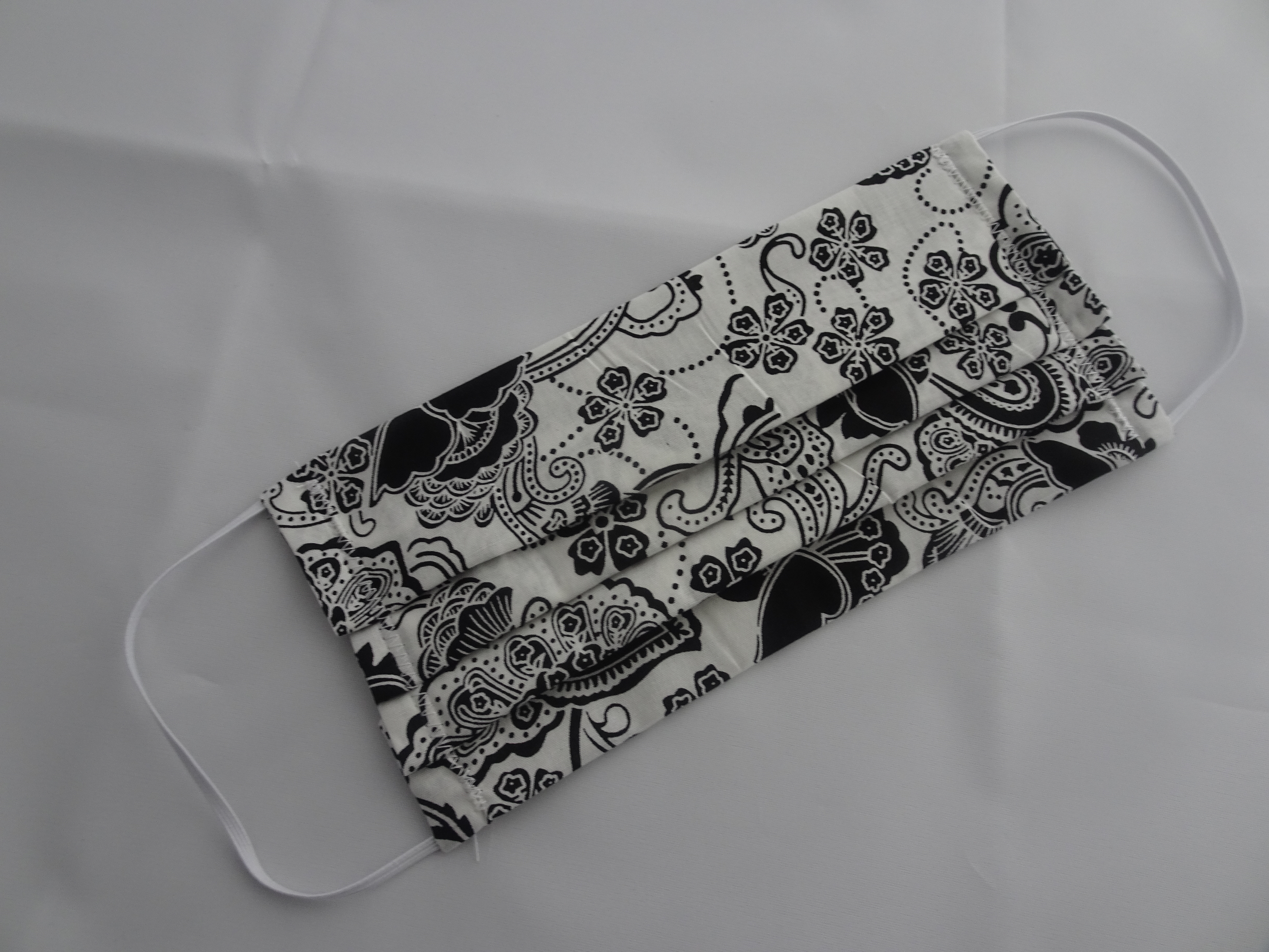 Adult Face Mask – Black White Paisley